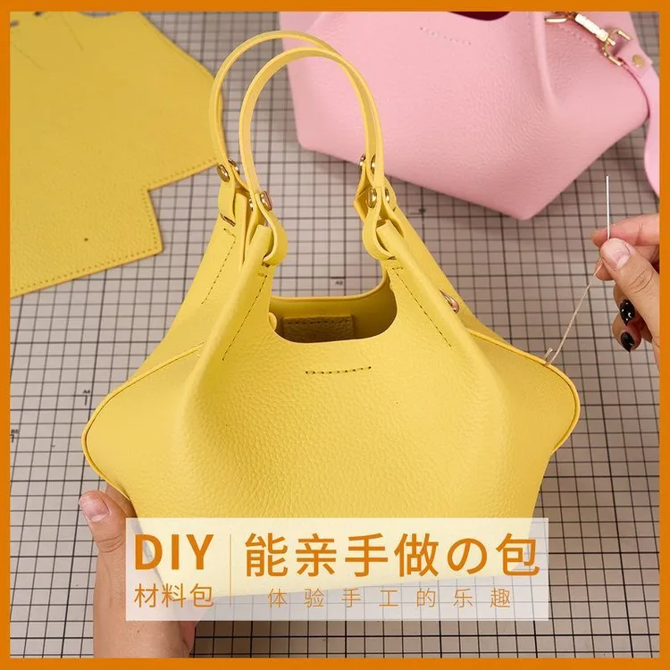 手工diy牛皮通勤真皮大容量大肚包高级感单肩包百搭洋气时尚包包