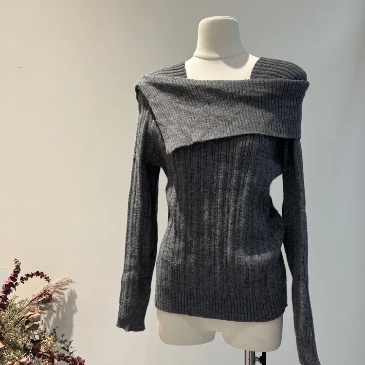 常规款慵懒风长袖轻职风毛针织衫毛衣套头短款和纸纱