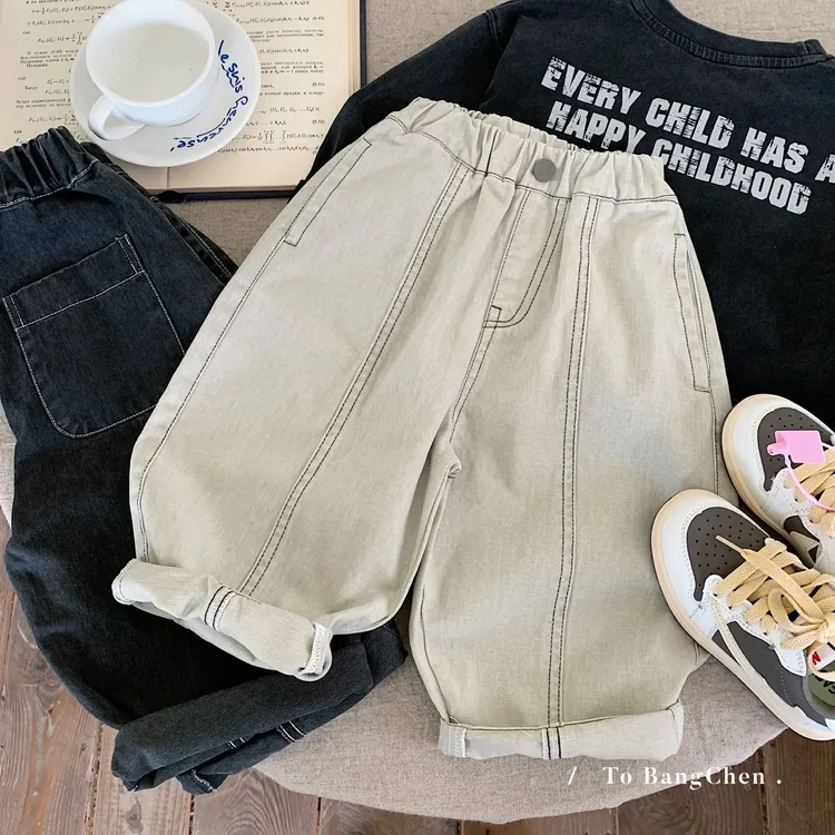 巴拉儿童裤子2025秋季新款潮流韩版男童宽松百搭休闲长裤明线设计