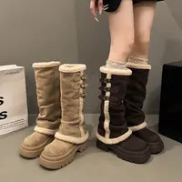 厚底长筒靴女冬季保暖内增高加绒毛毛堆堆裤管靴不过膝高筒骑士靴