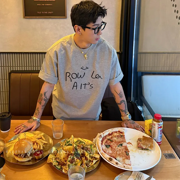 OXFREAK「立体字母牙刷绣」320g重磅短袖t恤男简约高级感情侣半袖