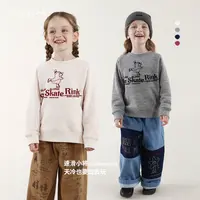 【easa私服】女童日系植绒印花字母卡通圆领卫衣