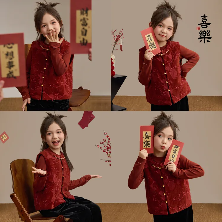 新年款【昭昭如愿】雪尼尔浮剪花金线盘扣拜年服马甲 汉服9335D