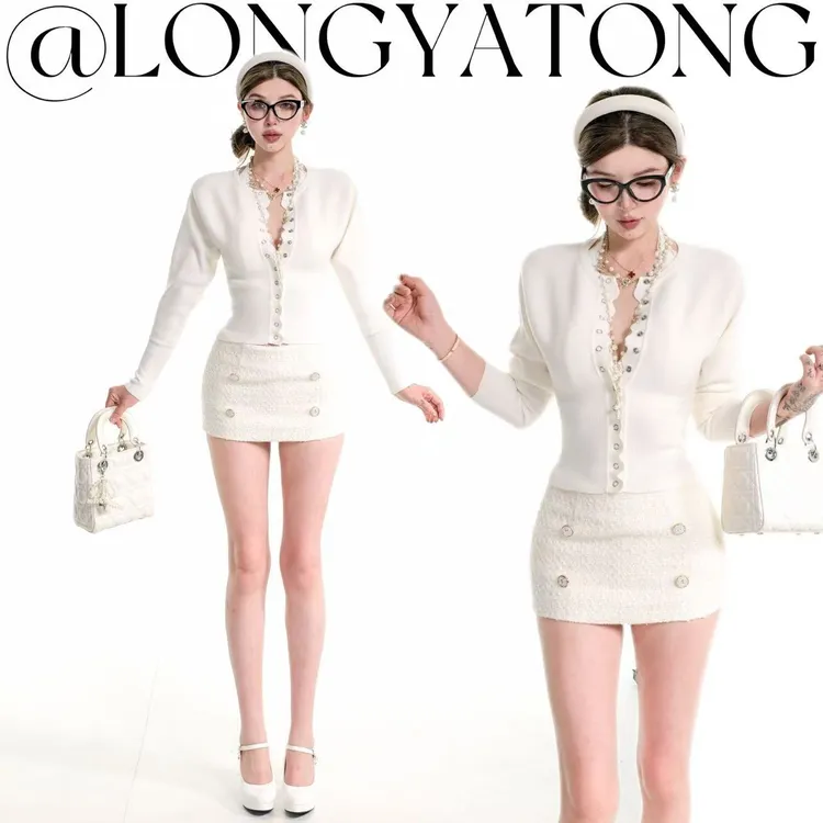 龙牙童推荐【白女基调】气质早秋女士针织开衫白色时尚名媛轻奢修身