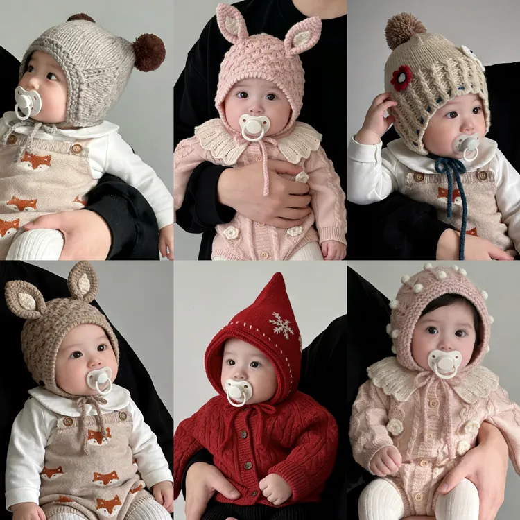 宝宝帽子毛线帽套头帽手工帽过年ins百搭秋冬保暖加厚户外婴幼儿