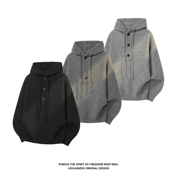 美式复古套头连帽毛衣男秋季高级感慵懒风针织衫cleanfit重磅卫衣