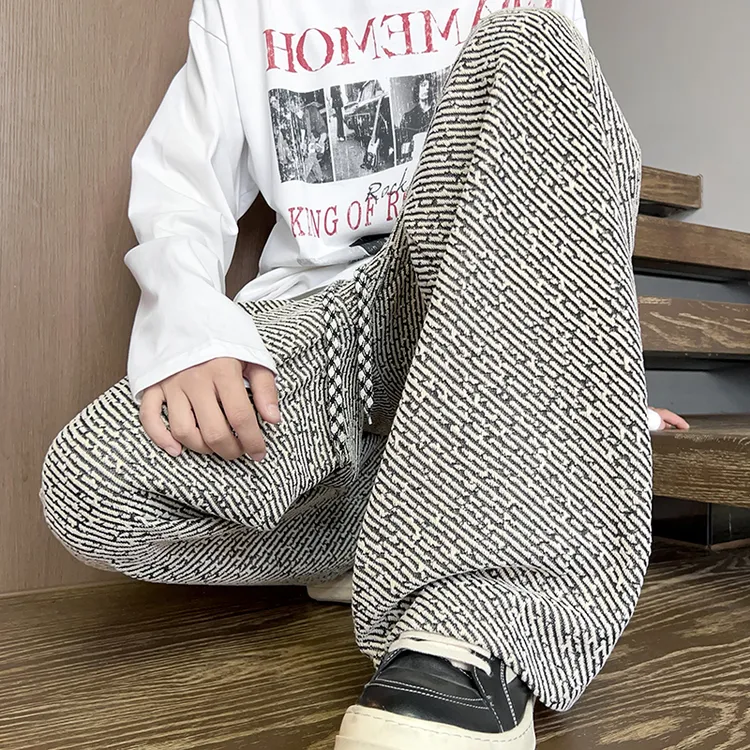 【现货现发】小香风斑马纹男士春秋新款直筒休闲裤宽松阔腿百搭长裤