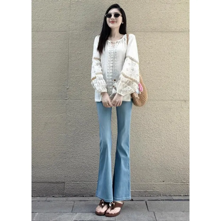 浅色微喇牛仔裤女夏季2025年新款高腰显瘦薄款小个子马蹄喇叭裤子