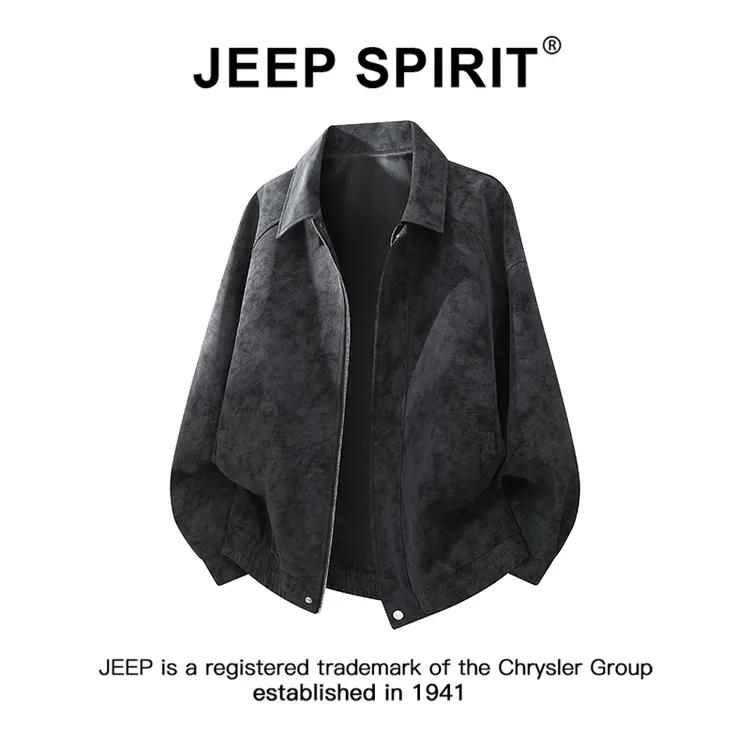 Jeep吉普美式复古皮夹克男款秋季潮牌高街痞帅高级感休闲翻领外套