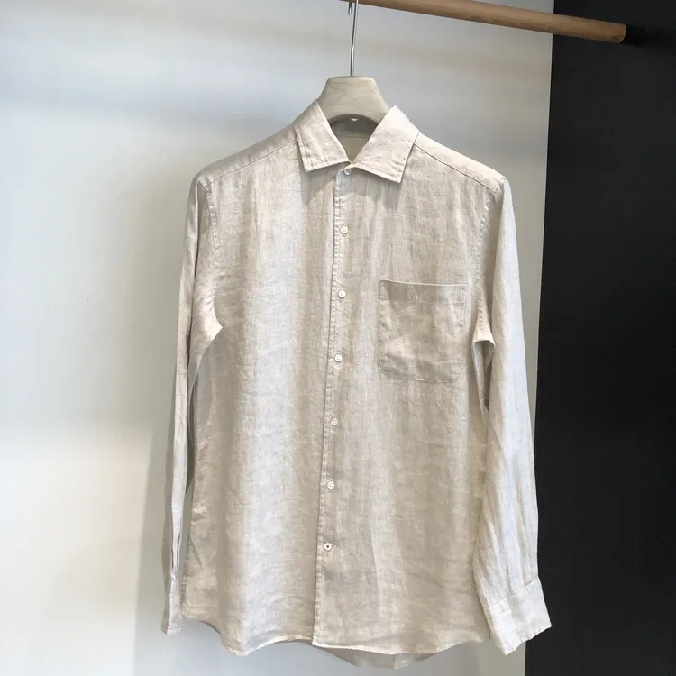PABO | 老钱风亚麻原色休闲衬衫男士翻领 【100%亚麻】#L004