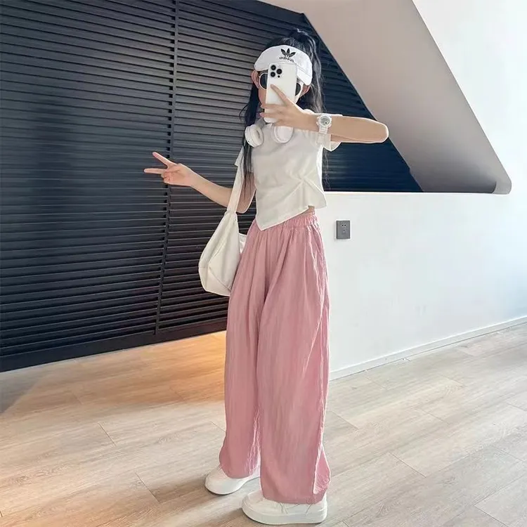 女童夏季短袖套装2025新款女孩洋气百搭薄款宽松时尚休闲阔腿裤TZ