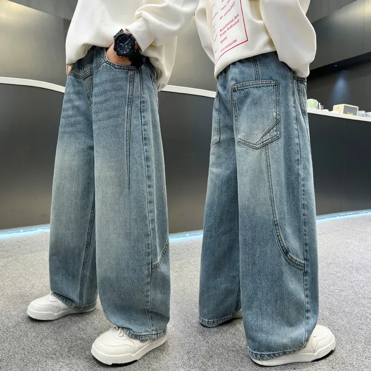 儿童装男童秋装裤子2025新款中大童春秋款休闲牛仔裤秋季直休闲裤