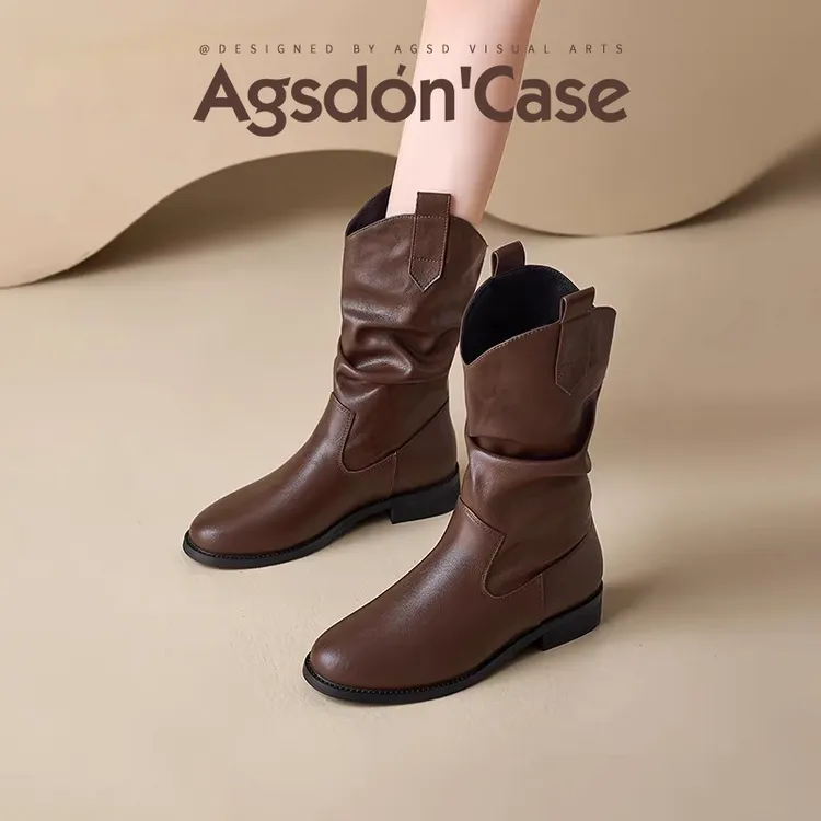 /奥古狮登棕色马丁靴女2025新款秋季美拉德堆堆短靴显瘦复古爆款Q