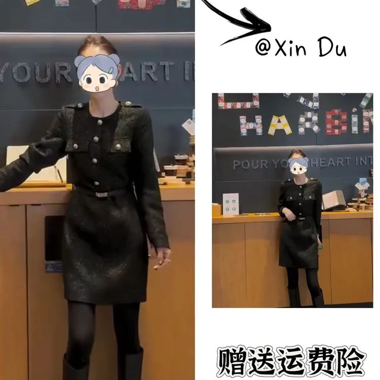 2025秋冬季新款时尚显瘦气质女士网红洋气连衣裙百搭款D25363