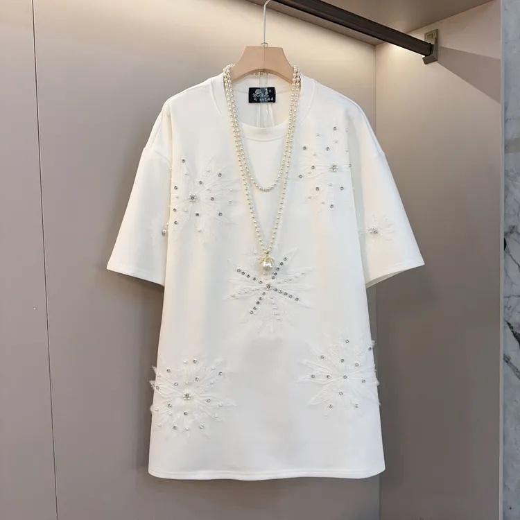 重工钉珠设计立体雪花装饰韩系休闲潮流微胖时尚百搭显瘦上韩系衣