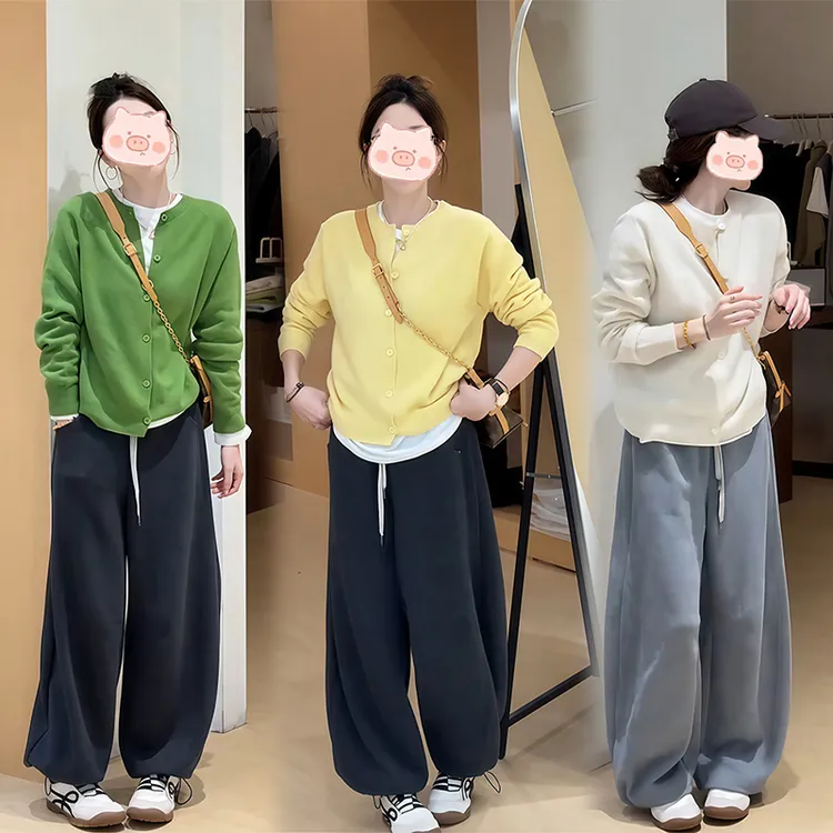 早秋季新款韩系休闲宽松简约百搭显瘦针织上衣阔腿休闲裤两件套女
