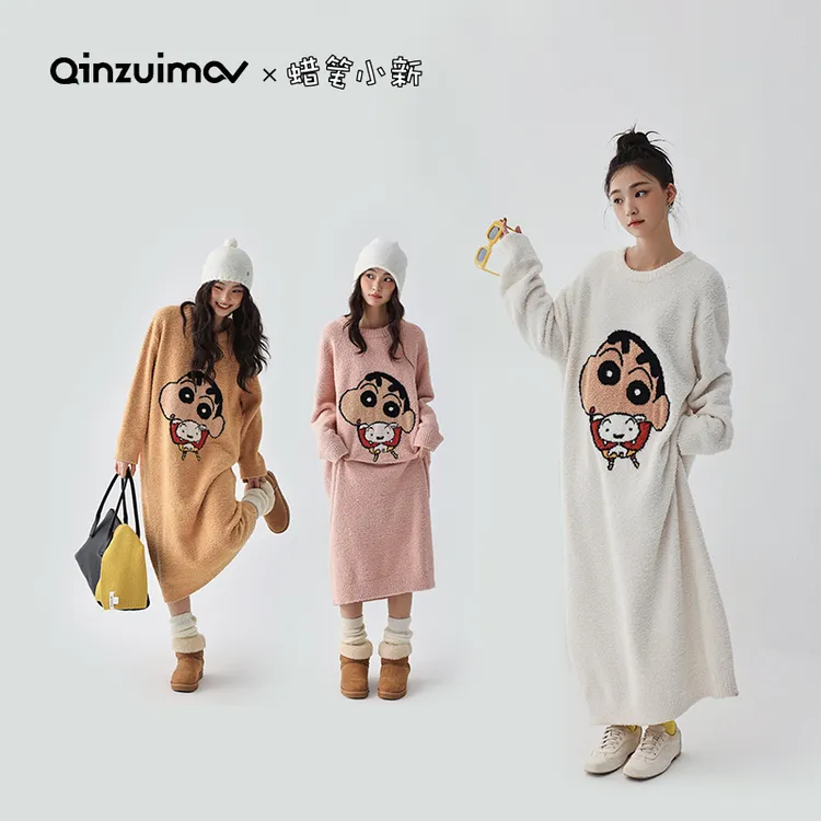 亲嘴猫【蜡笔小新】半边绒睡袍保暖睡衣家居服卡通加厚宽松B49019