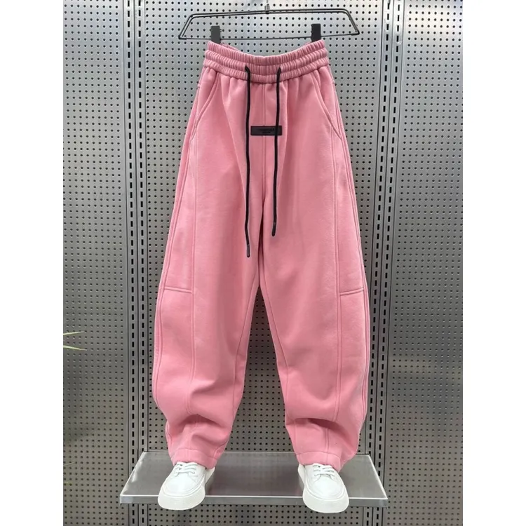 美式高街2-300斤超大码拼接洋气休闲裤早秋男女抽绳纯色阔腿长裤