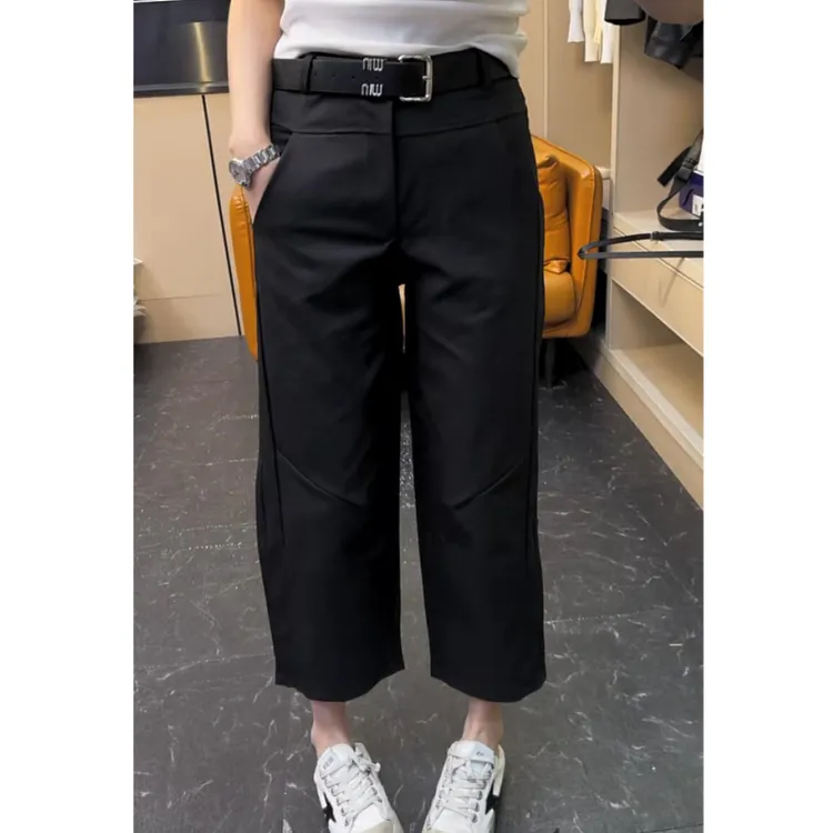 2025年春季新款高腰直筒西装裤女梨型身材大码弹力显瘦九分法棍裤