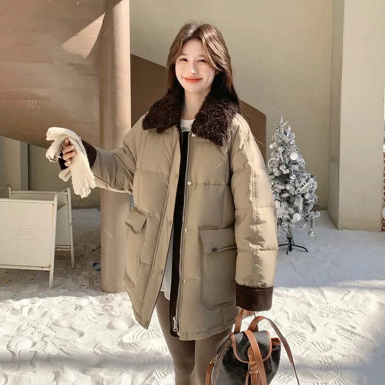 韩系中长款羽绒服女冬季2025新款高级感时尚加厚保暖白鸭绒外套潮