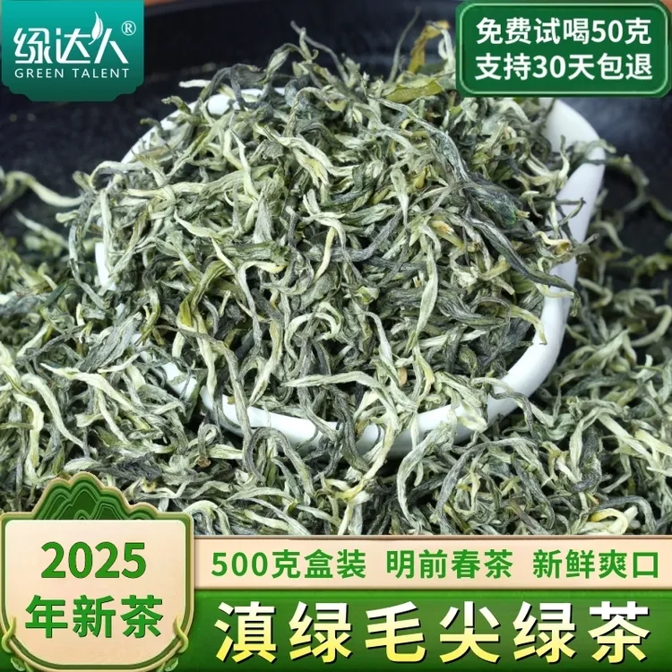 绿达人云南绿茶2025新茶特级春茶银丝滇绿春尖毛尖茶叶浓香型500g