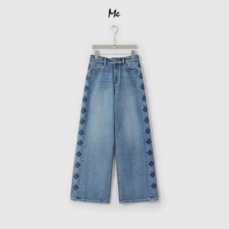 ME【花钻直筒裤 （弹力加绒）】定位刺绣高腰显瘦百搭牛仔裤MESA5307