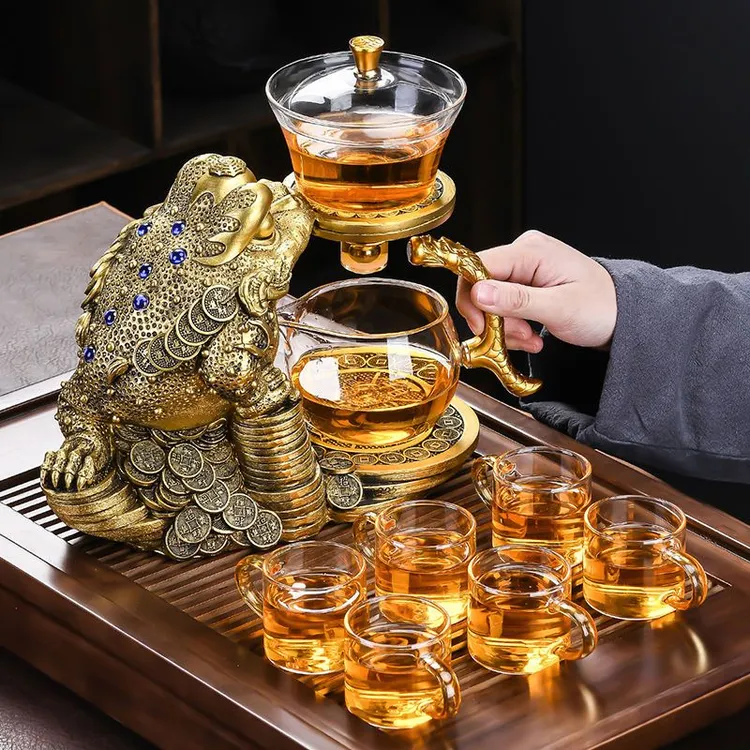 招财金蟾高端懒人茶具套装家用创意茶壶半全自动泡茶玻璃茶具茶杯