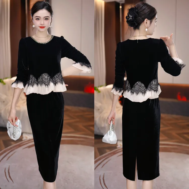 8【云想衣裳】2025秋季新款收腰显瘦洋气减龄轻奢女人味黑色连衣裙