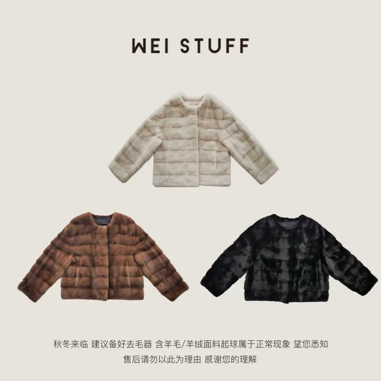 WEI STUFF“白月光”进口三色挖销横排圆领xxp本色水貂 10613 . 
