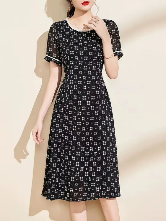 P0-3-6849款气质休闲百搭夏季印花连衣裙