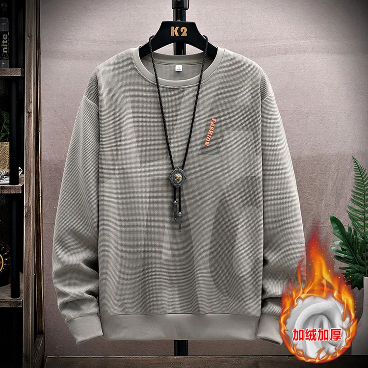 新款圆领保暖字母韩版休闲印花长袖常规百搭上衣卫衣加绒冬季