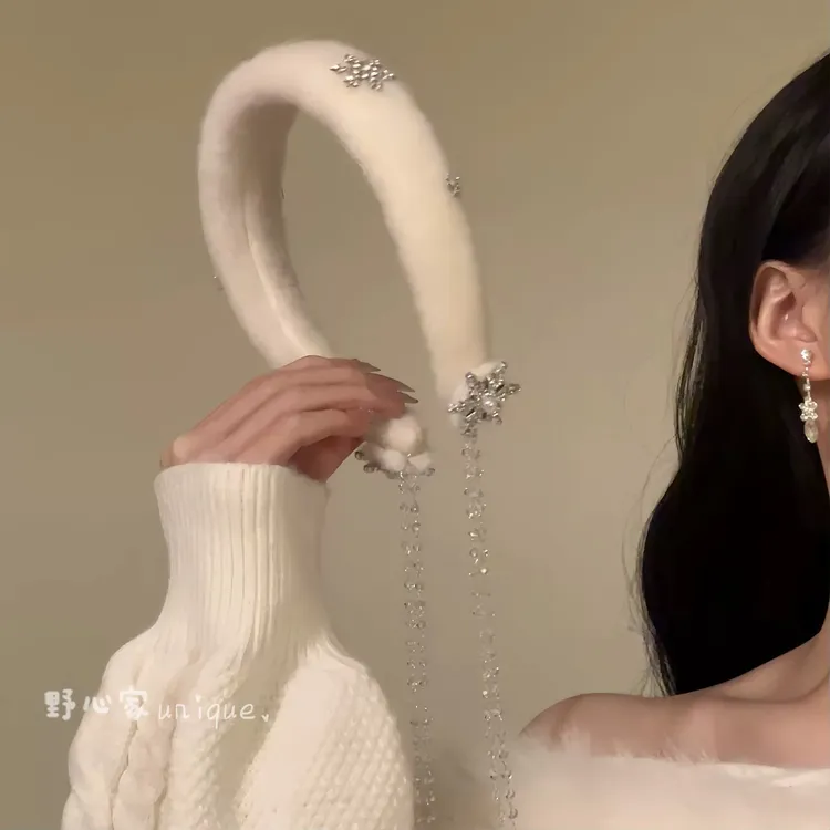 【冬日预告】秋冬白色毛绒雪花发箍高颅顶流苏头箍发卡