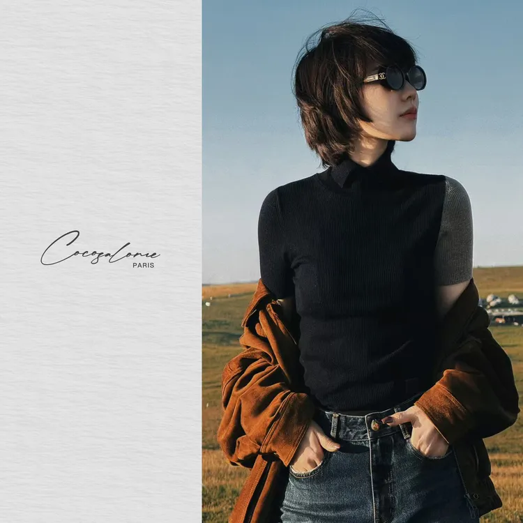 韩彬彬"TB女孩"羊毛混纺柔软挺括撞色拼接设计优雅气质polo2200-2