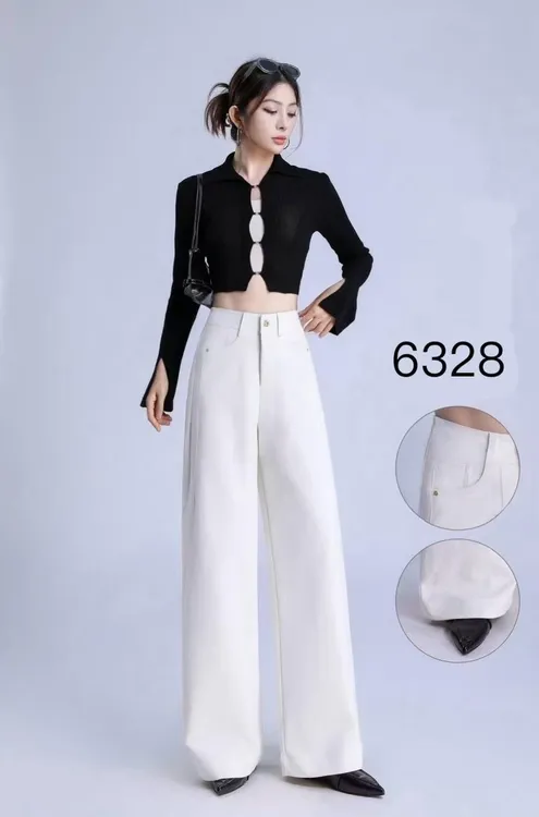 秋季新款高腰显瘦百搭休闲直筒阔腿裤-6328