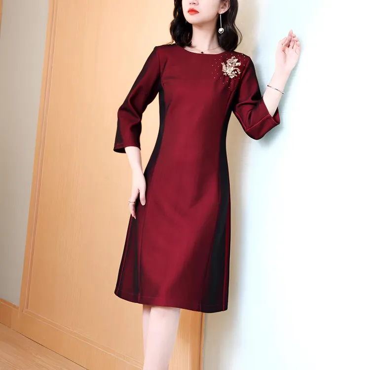 小个子妈妈装婚宴礼服连衣裙2025新款喜婆婆敬酒服宴会红色裙子女