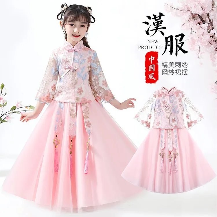 汉服儿童女宝公主裙新款古风仙女裙夏天中小童薄款唐装洋气两件套