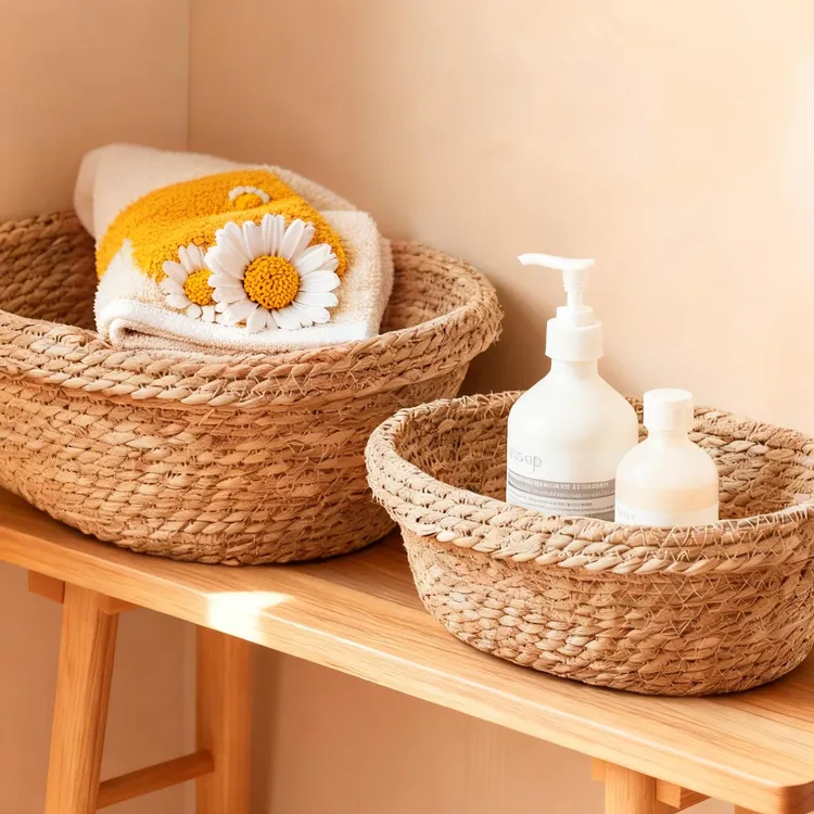 藤编草编竹编收纳编织篮子日式手工浴室家用框收纳筐脏衣篮置物筐