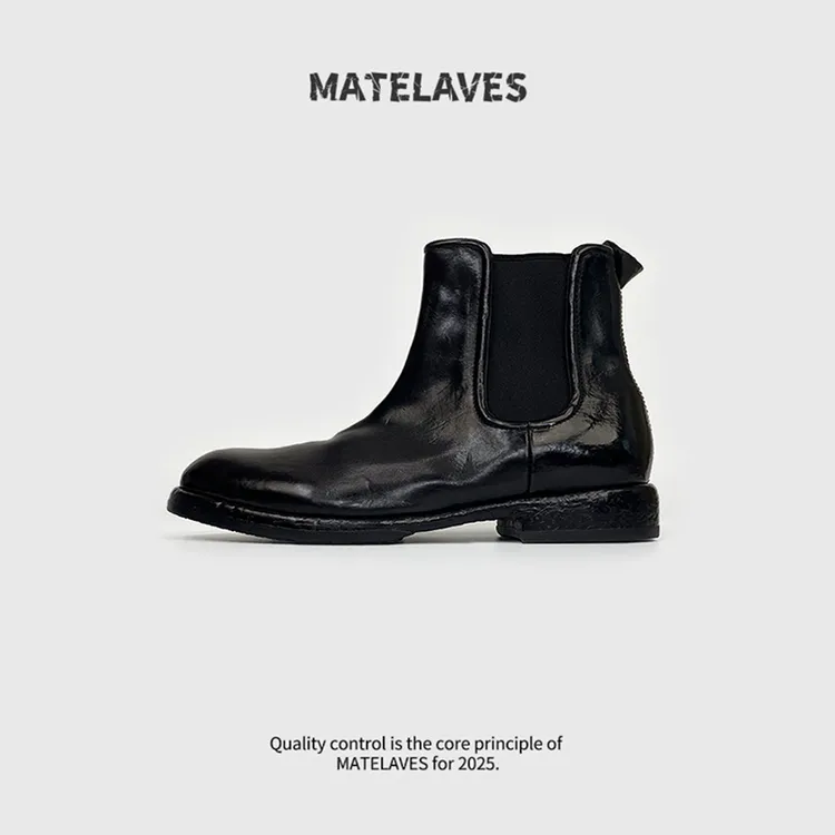 马皮切尔西短靴英伦雅痞黑色尖头男士皮靴高帮复古手工真皮马丁靴