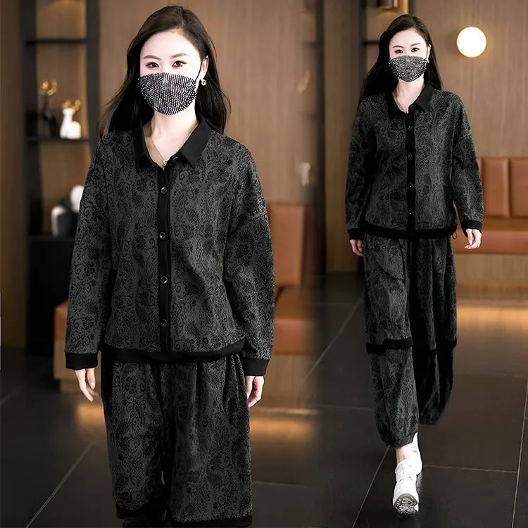 大码女装2025秋季新款宽松休闲时尚洋气显瘦气质拼接套装