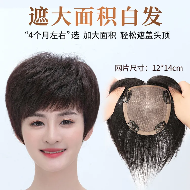 【高端递针-12*14超强遮盖轻薄透】假发女头顶补发片真发补发遮白发