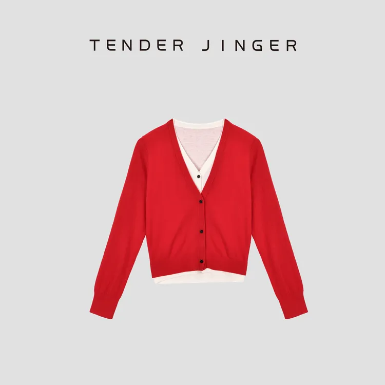 Tender Jinger｜绵羊毛假两件针织开衫T54MII50257