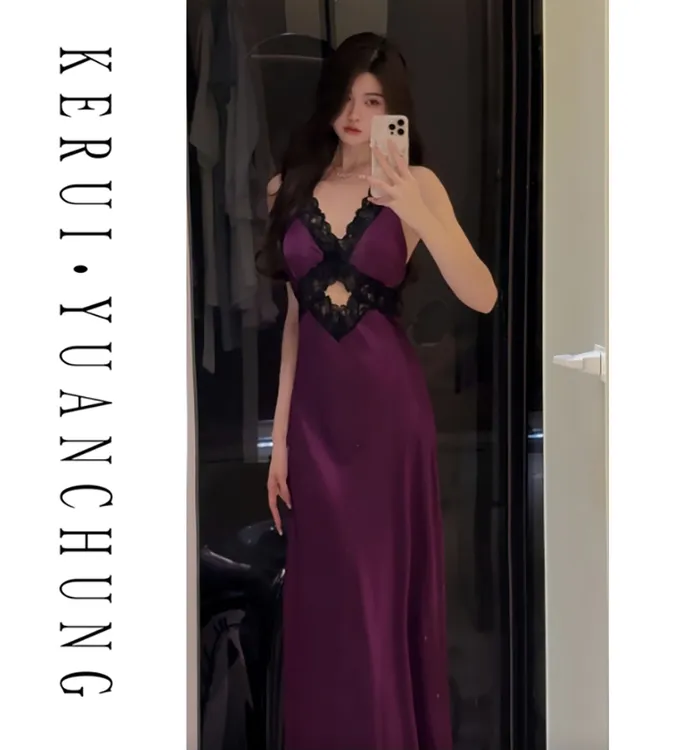 【媚紫嫣然】法式睡衣女秋季诱惑禁欲系高级感收腰显瘦可外穿家居服