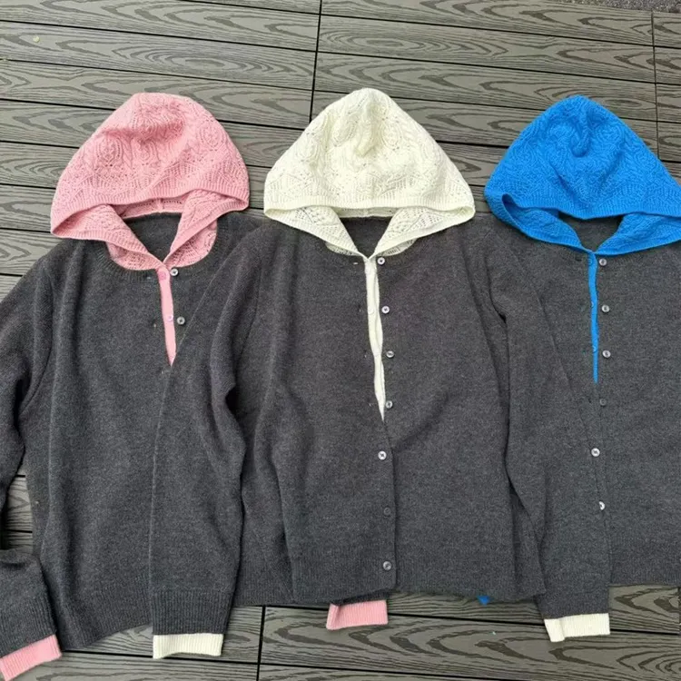 花边蕾丝连帽针织衫女2025秋冬新款慵懒宽松外穿日系复古拼接毛衣