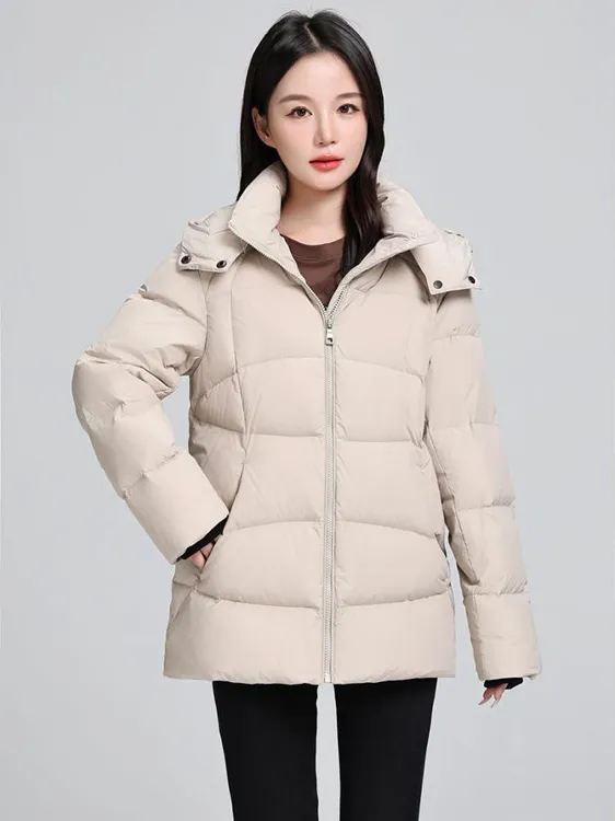 2025年冬季新短款羽绒服宽松时尚潮新标90白鸭绒韩版立领加厚外套