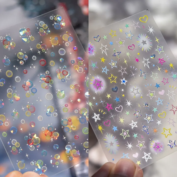 新款爱心星星美甲贴纸浮雕立体多巴胺可爱星芒装饰少女背胶指甲贴