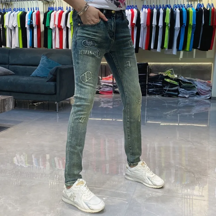 【也许家】新品秋冬男士欧货修身弹力烫钻小脚牛仔裤TH2286
