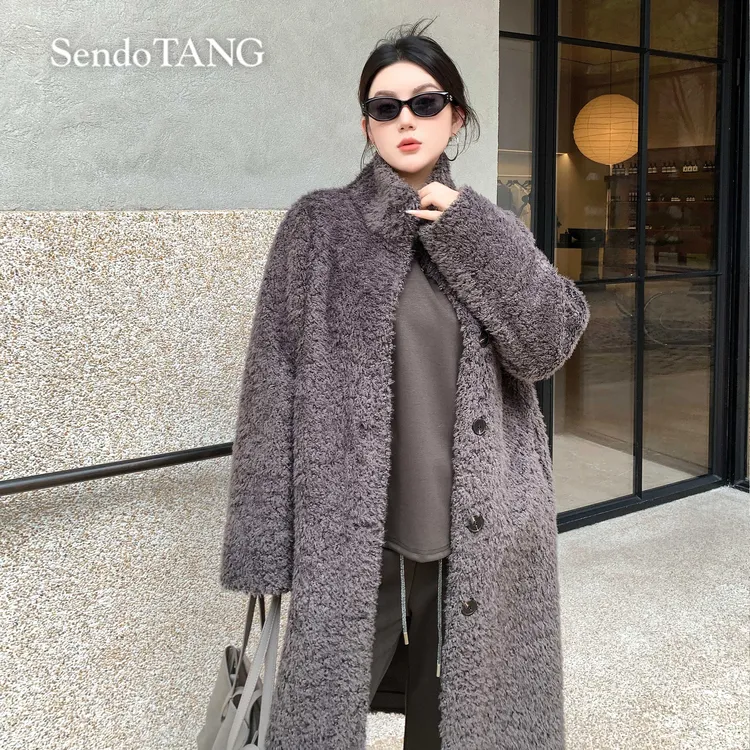 立领两面可穿保暖毛呢外套胖多女装时尚秋冬气质百搭外套【朴野】