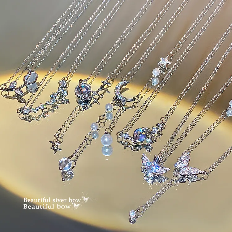 铜合金亚克力项链 辣妹超闪蝴蝶锁骨链百搭高级感项链饰品女摆摊