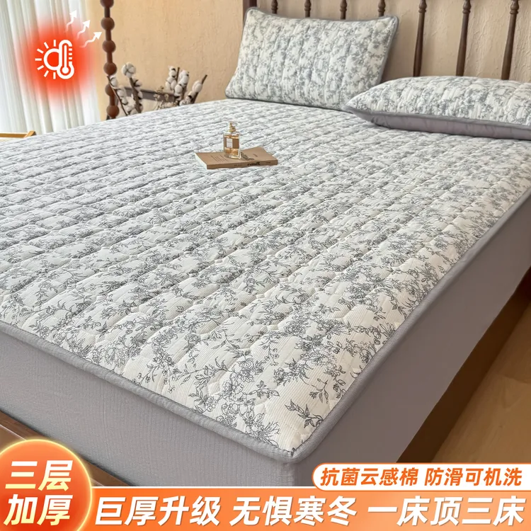 家用重磅夹棉床笠保护罩秋冬A类加厚床罩抗菌防滑床单可机洗磨毛
