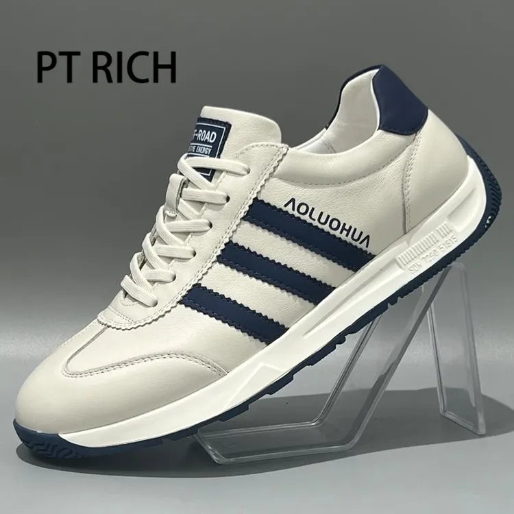 PT RICH男士小白鞋秋季新款真皮透气软底运动鞋防滑耐磨跑步运动